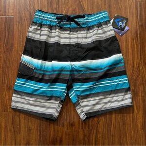 NWT Kanu Surf Men's Victor Blue Black Striped Swim Trunks size large